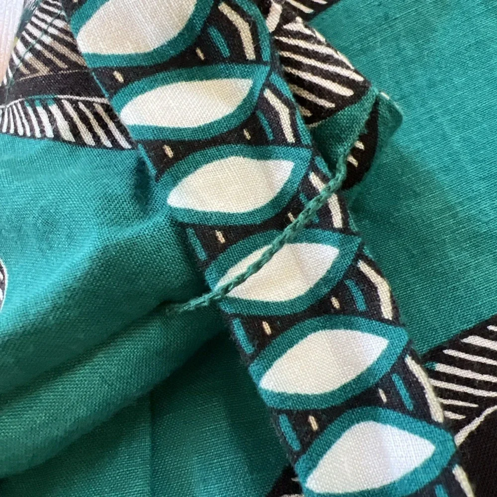 East 5th A-Line Skirt Sz 10 Boho Linen Blend Teal Floral Belt Pleated‎ Tie Belt
